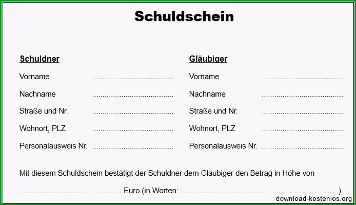 schuldschein vordruck