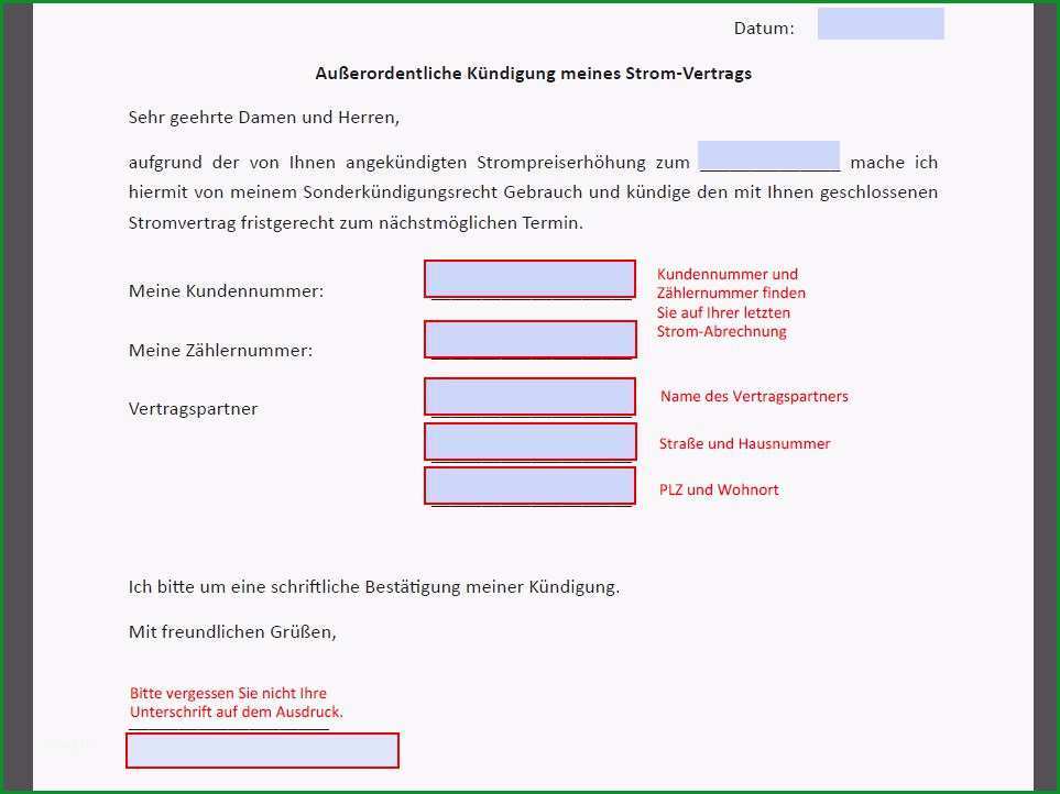 sonderkundigungsrecht strom vorlage