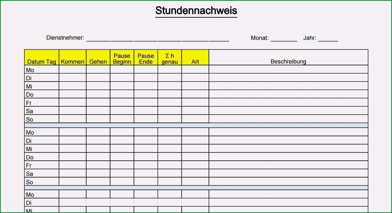 stundennachweis vorlage gratis cool pdf und excel vorlage fur ihre zeiterfassung timr