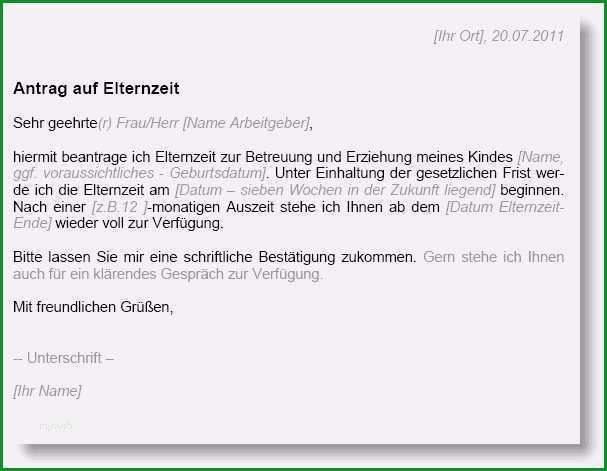 vorlage antrag elternzeit vater gut antrag elternzeit arbeitgeber muster twowaves