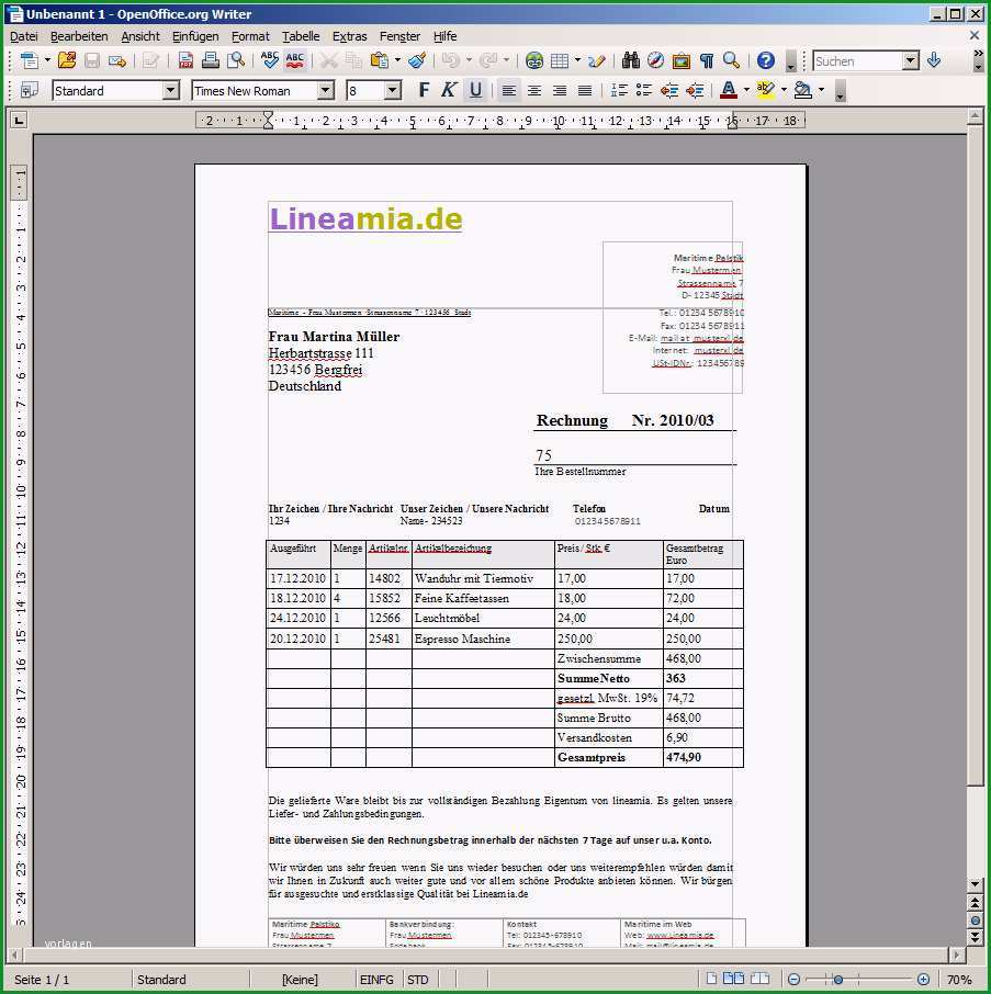 Toll Vorlage Rechnung Kleinunternehmer Openoffice Line