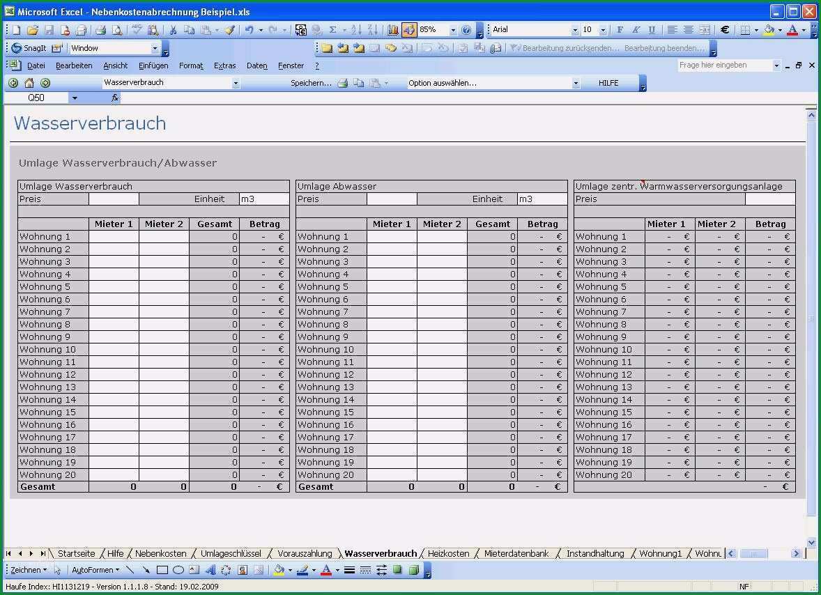 11 nebenkostenabrechnung excel vorlage kostenlos