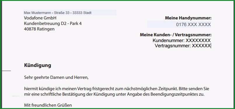 vodafone vertrag kundigen vorlage