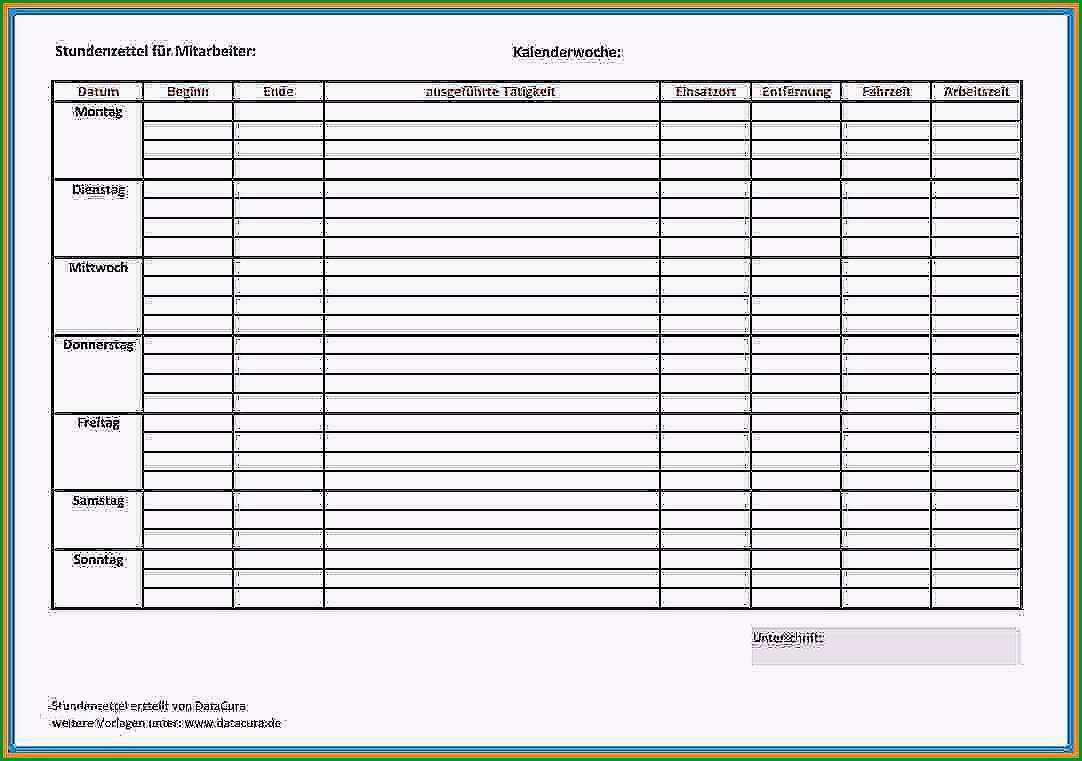 stundennachweis vorlage