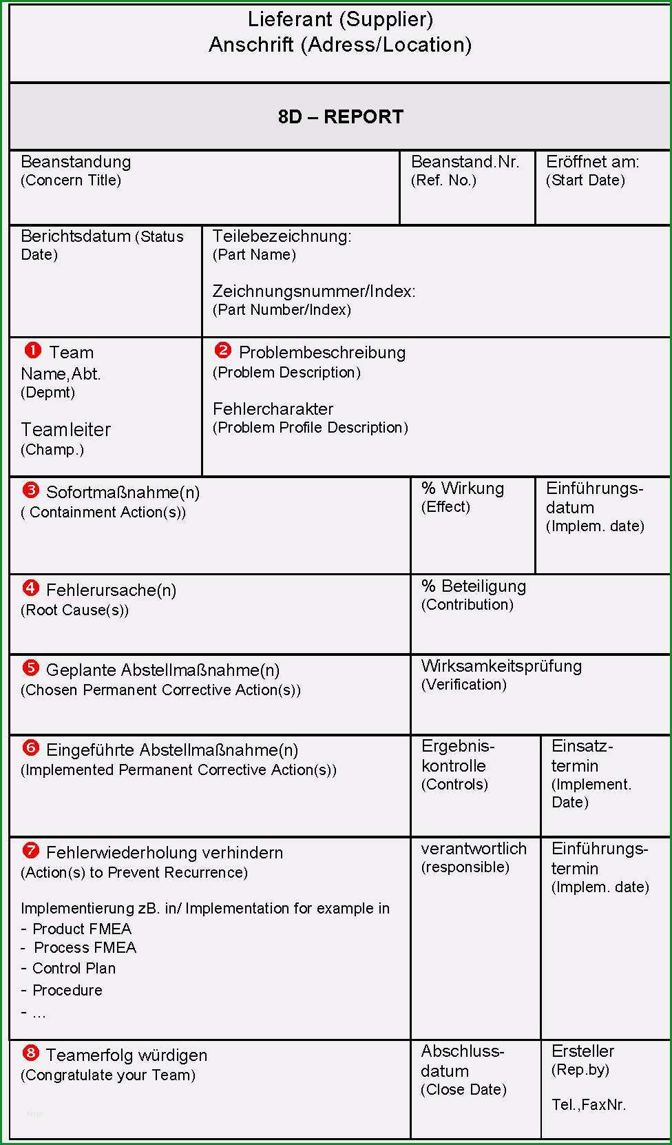  berraschen 8d Report Vorlage Xls H bsch Acht Disziplinen 8d Report 