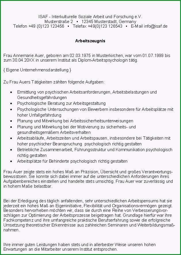 arbeitspsychologin zeugnis an