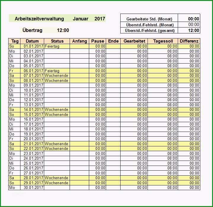 arbeitsstunden vorlage am besten excel arbeitszeitnachweis vorlagen 2017