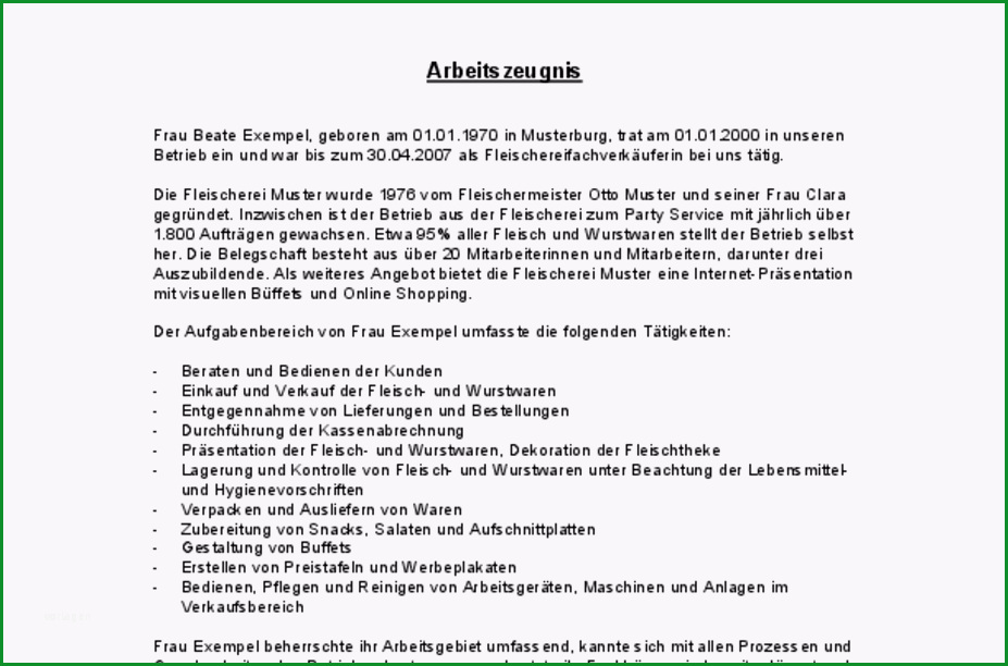 arbeitszeugnis bewertung sehr gut fleischereifachverkaeuferin deutsch