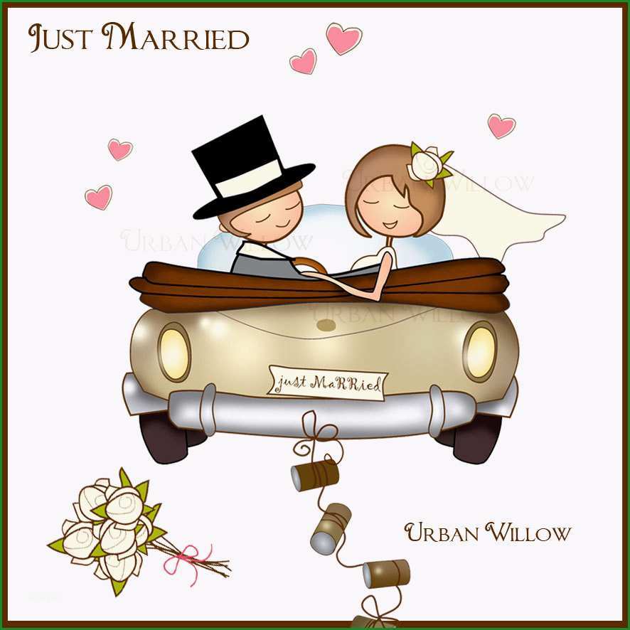 clipart just married car bride and groom