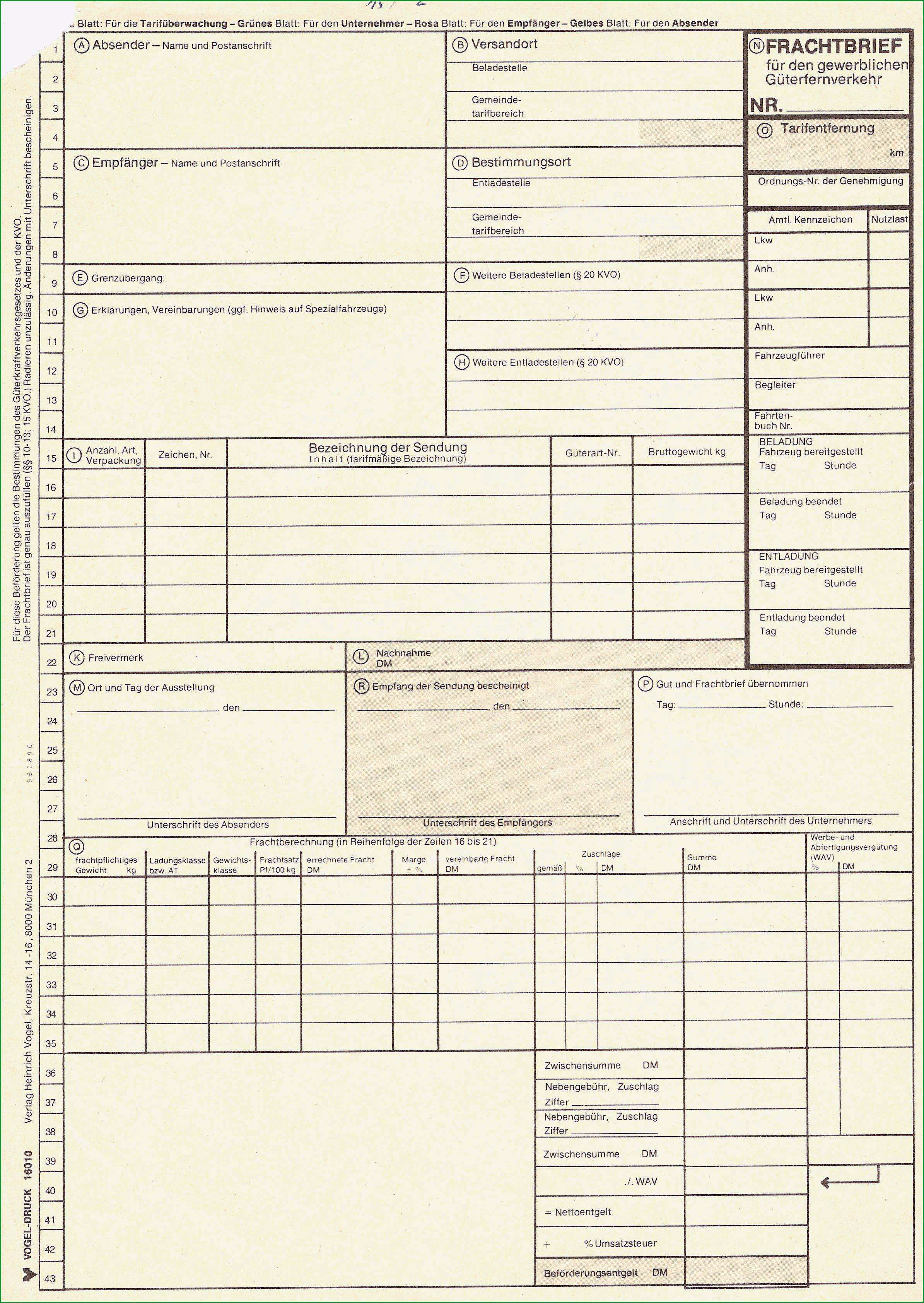 cmr frachtbrief excel