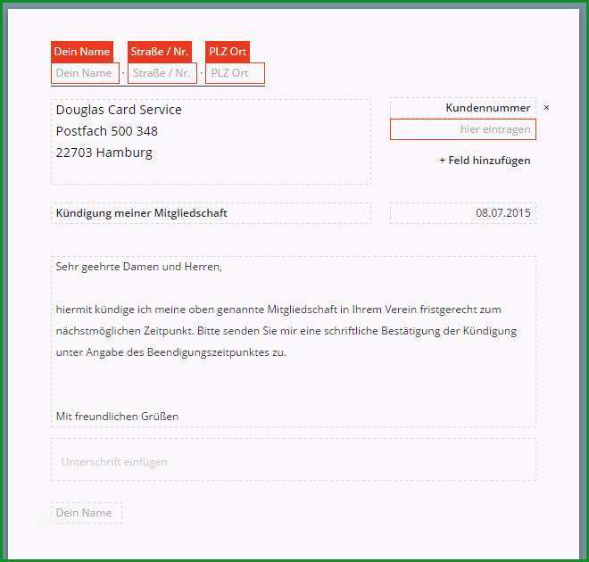 Douglas Card kuendigen Vorlage