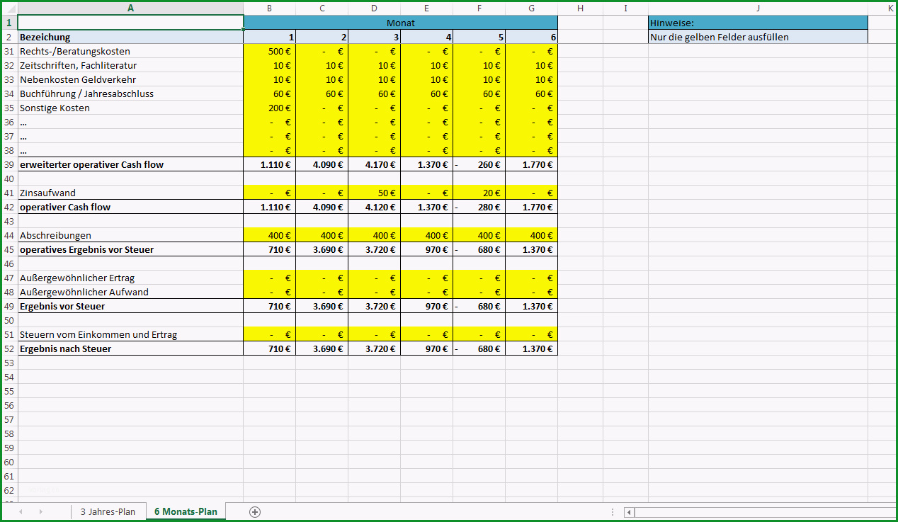 excel vorlage rentabilitaetsplanung