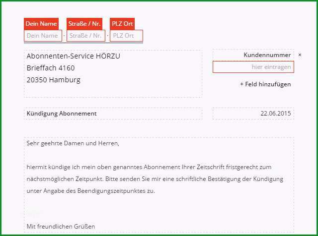 Hoerzu Abo kuendigen Vorlage