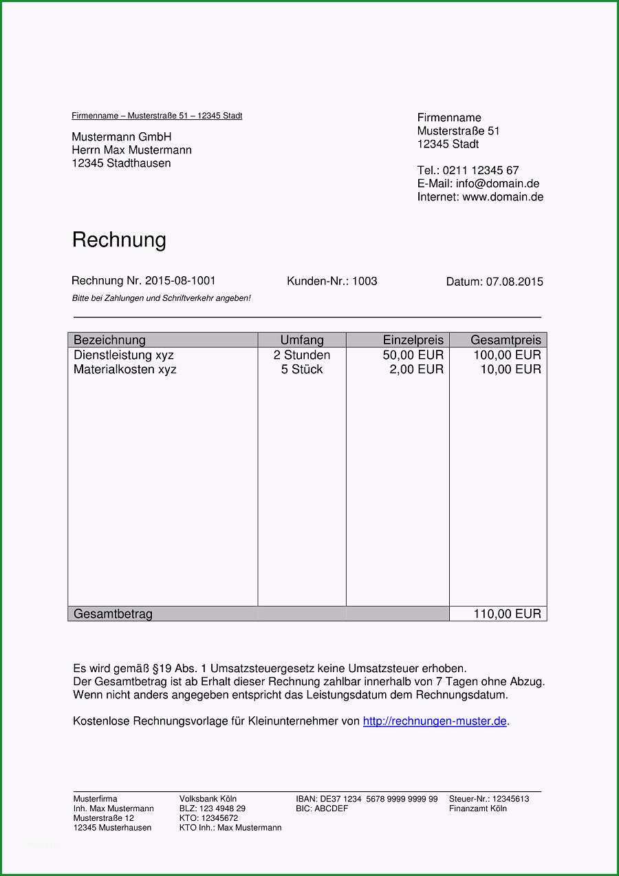 kleinunternehmer rechnung