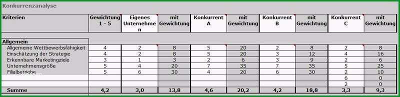 konkurrenzanalyse excel