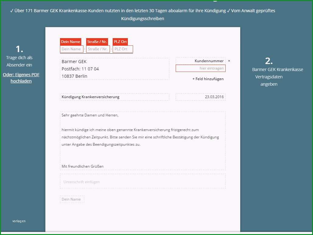 Krankenkasse Kuendigung Vorlage