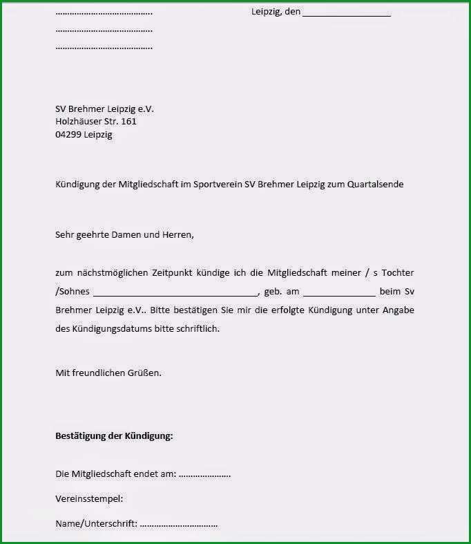 kundigung fusballverein vorlage