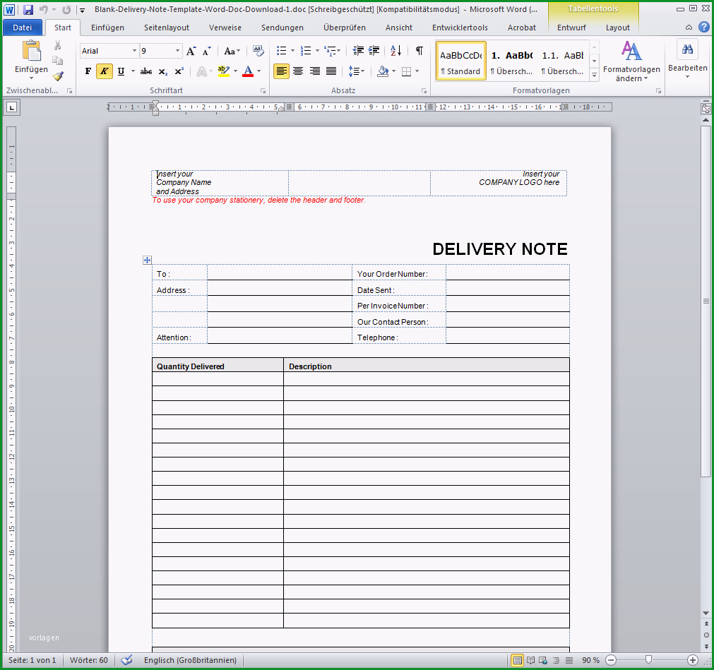 lieferschein vorlage fur officeword kostenlos