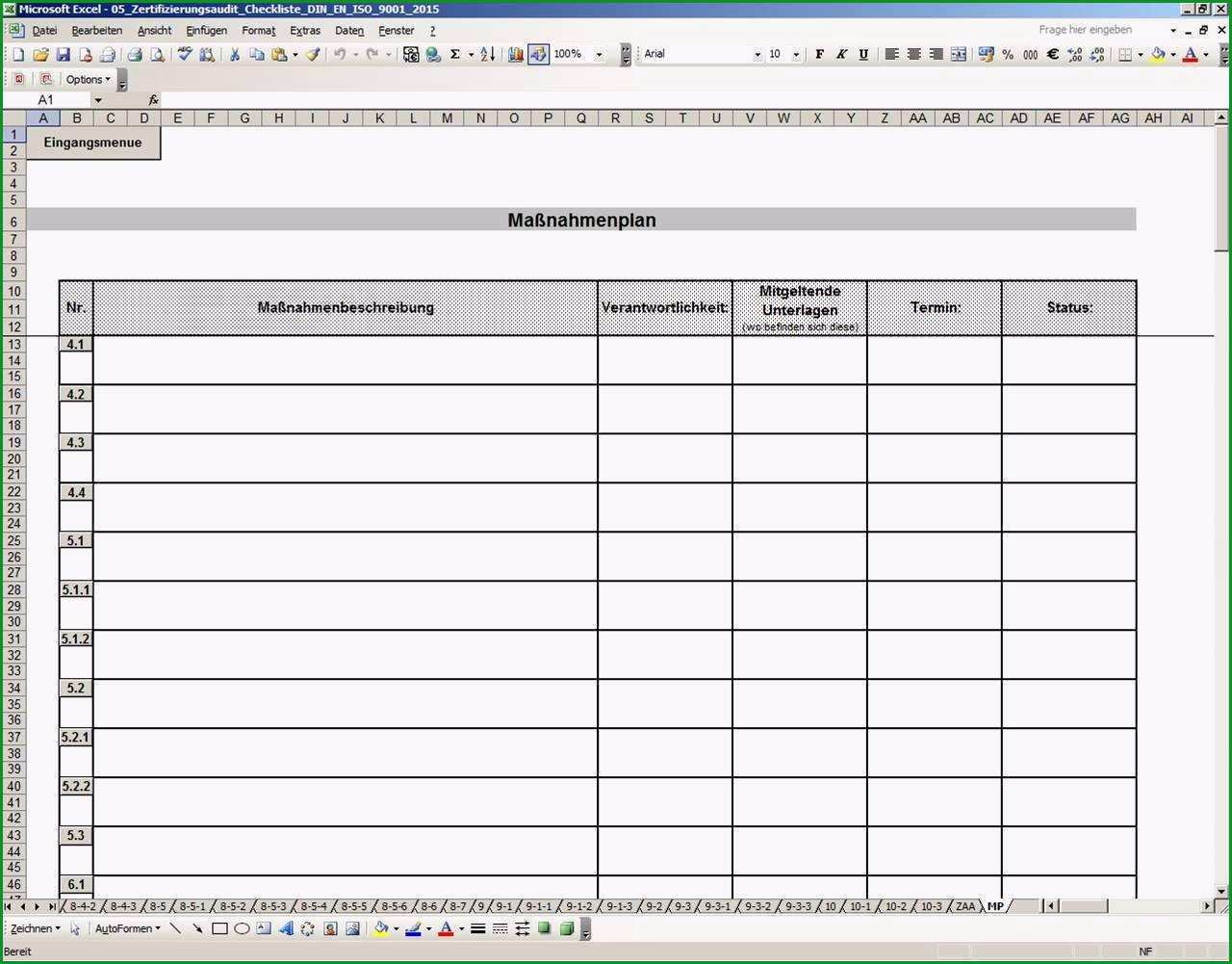 mangelliste vorlage excel elegant qualitatsmanagement iso 9001 2015 excel auditcheckliste