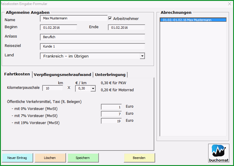 Excel Reisekosten