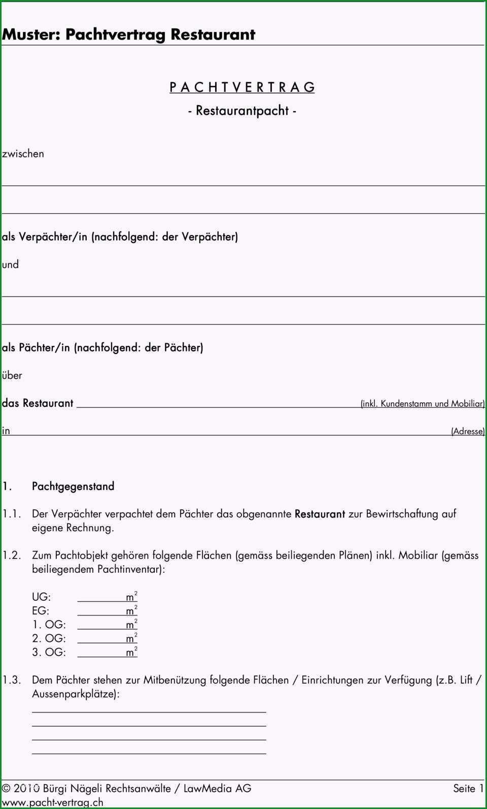 Muster pachtvertrag restaurant