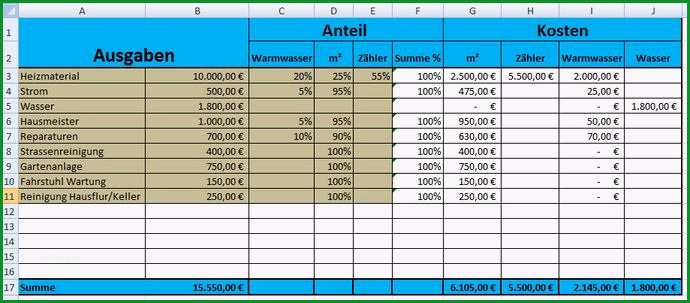 nebenkostenabrechnung excel