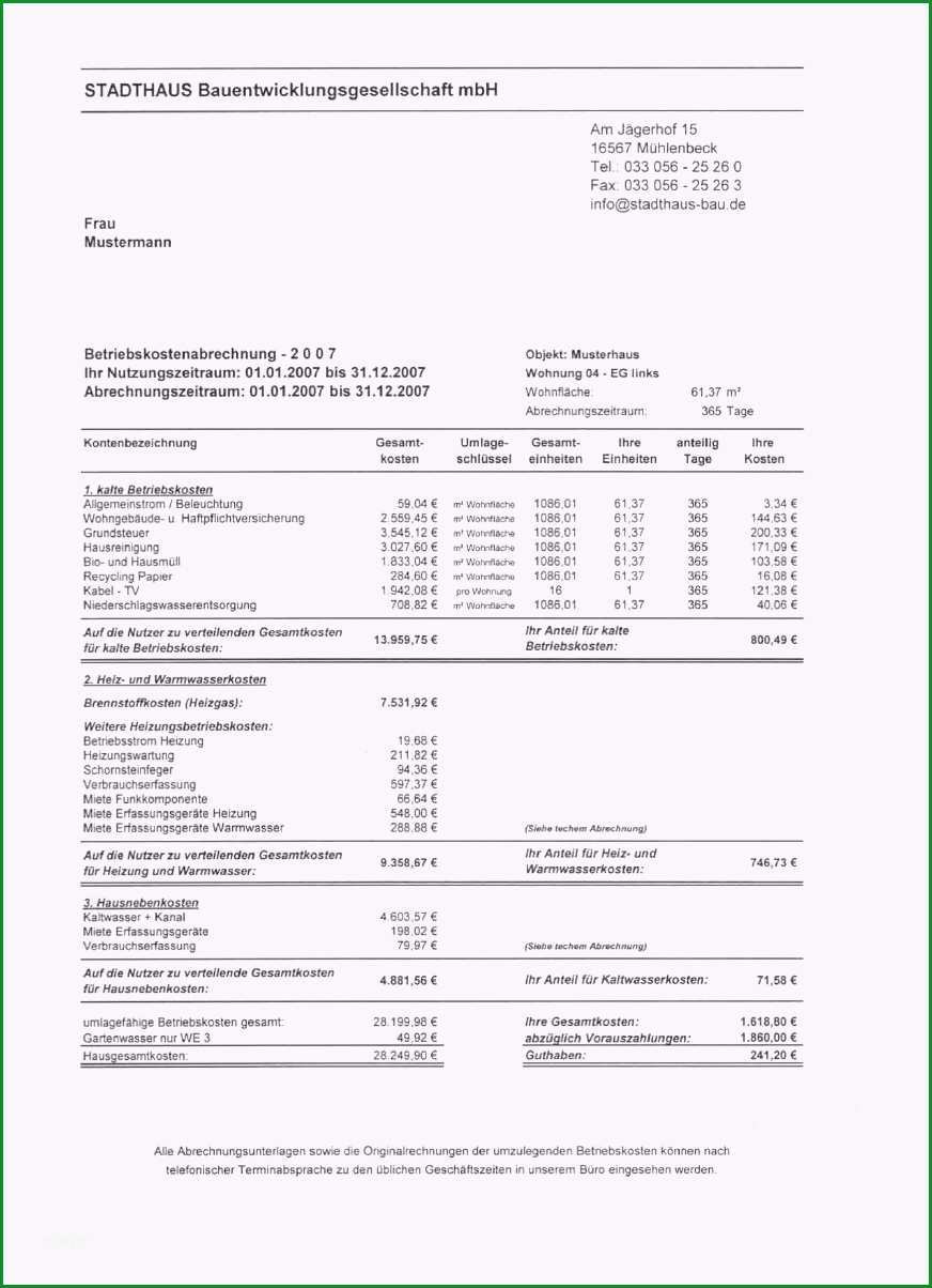 nebenkostenabrechnung mieter vorlage