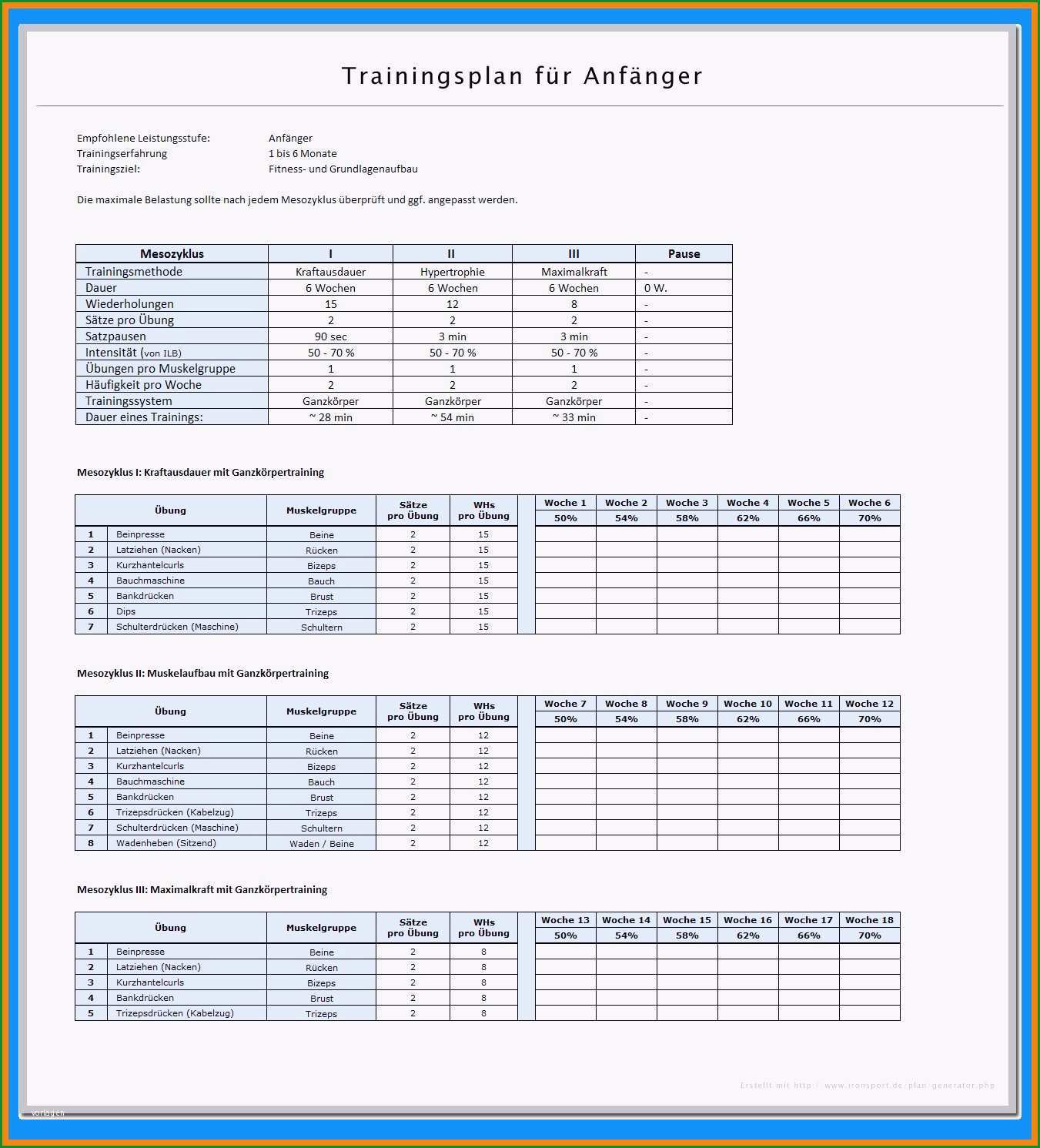 trainingsplan erstellen vorlage
