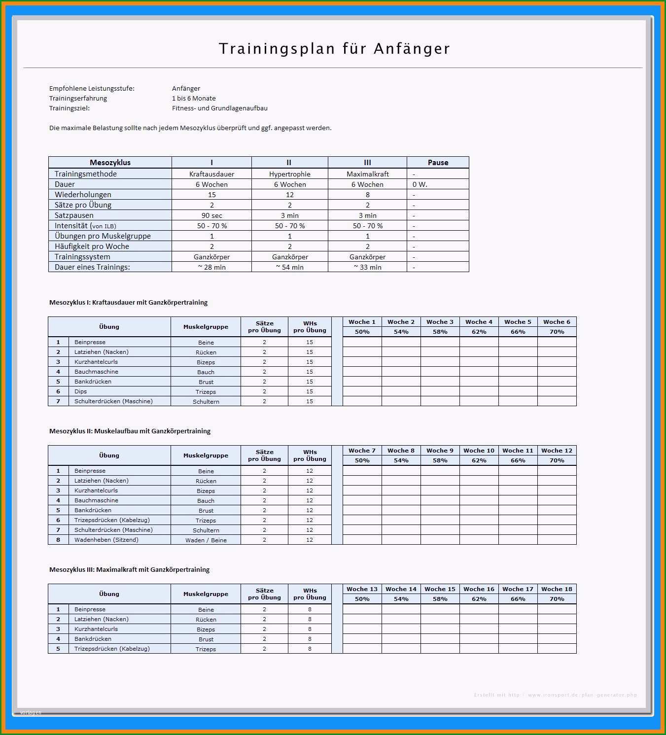 trainingsplan erstellen vorlage