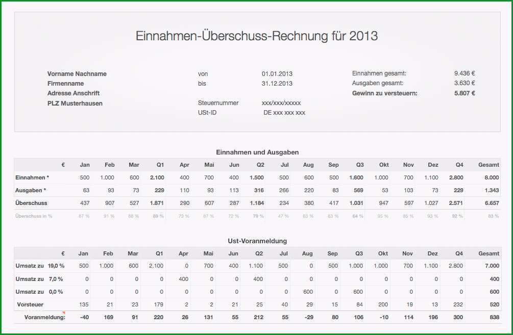 einnahmen ueberschuss rechnung 2013 mit ust