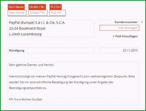PayPal kuendigen Vorlage