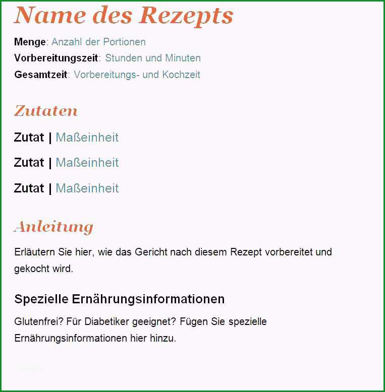 rezeptbuch word vorlage