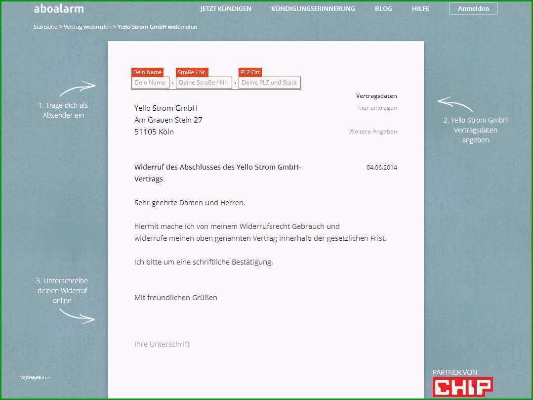 sonderkundigungsrecht strom vorlage inspirierende yello strom widerruf vorlage chip