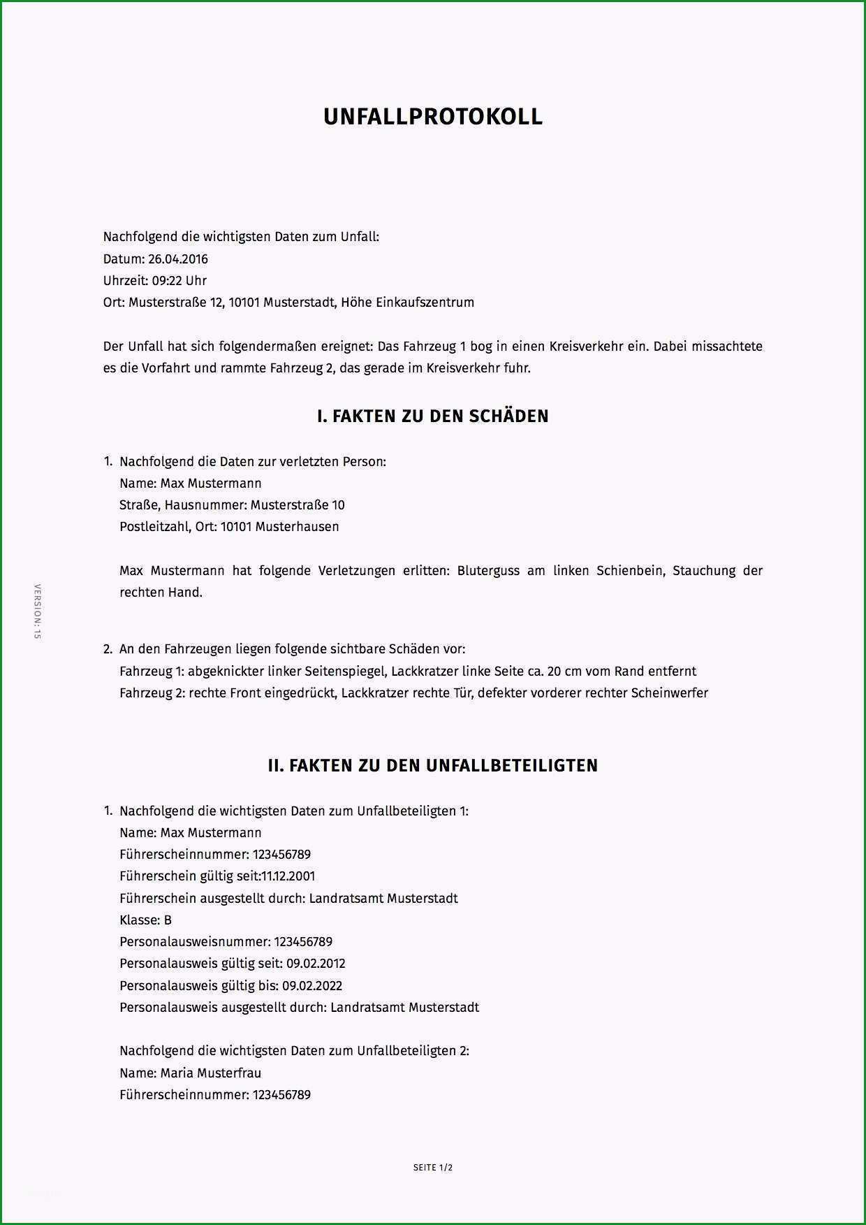 unfallbericht vorlage word luxus verkehrsunfall unfallprotokoll fur das handschuhfach