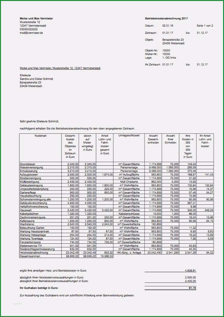 vermieter betriebskostenabrechnung vorlage hubsch nebenkostenabrechnung muster excel screen pro 1 3