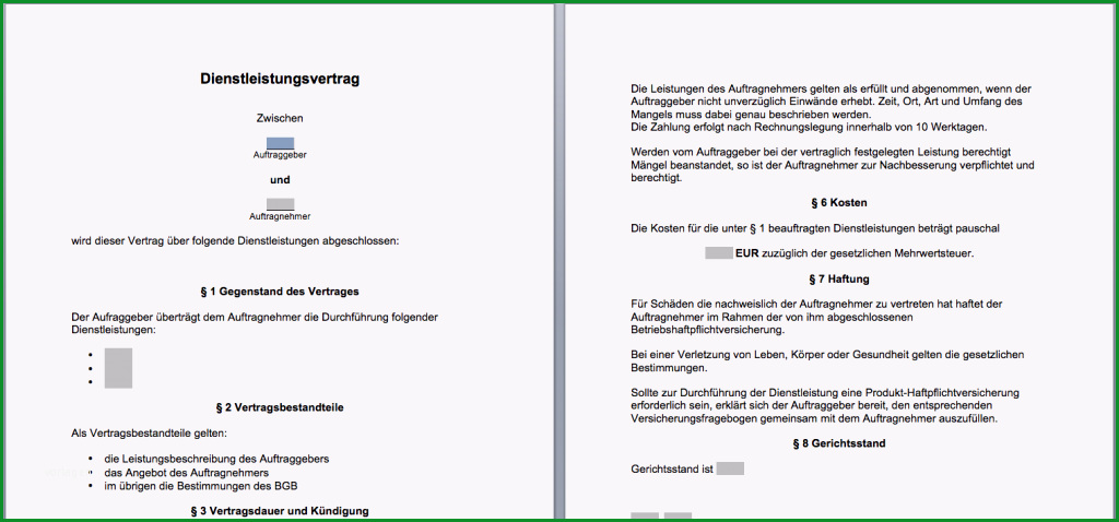 vorlage nstleistungsvertrag word