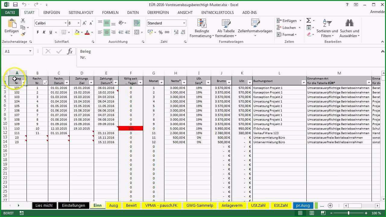 vorlage excel buchhaltung