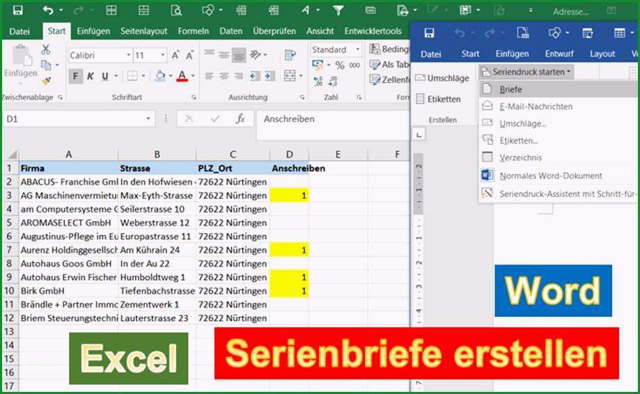 Word Anleitung colon Serienbriefe erstellen mit Adressen aus Excel 1287