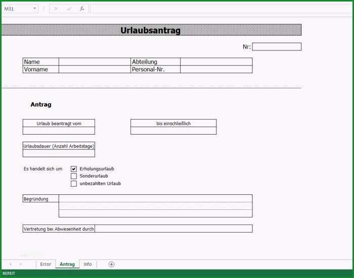 word formular vorlage einzigartig urlaubsantrag