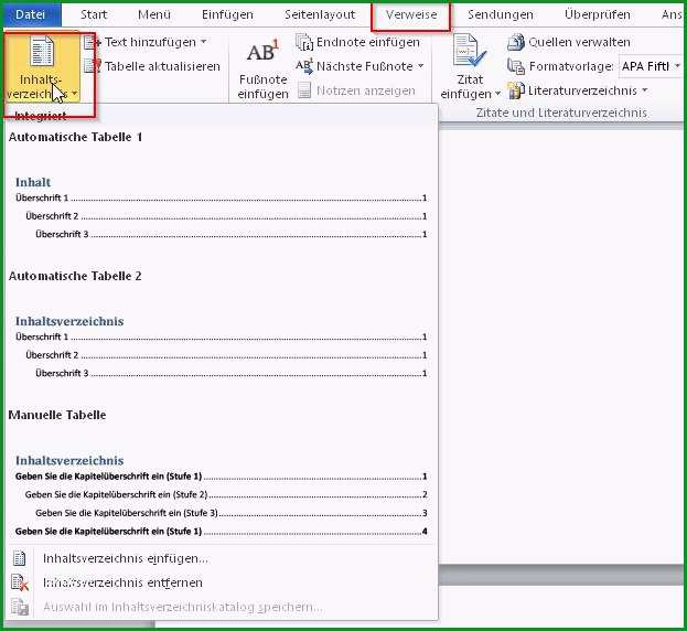 word inhaltsverzeichnis formatieren