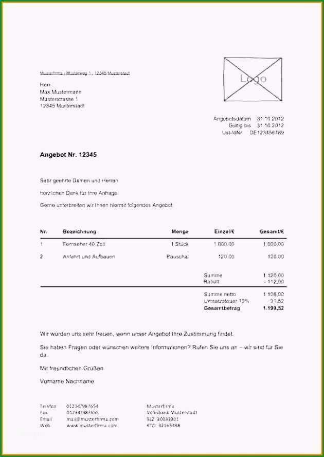 kostenvoranschlag vorlage kostenlos rweems