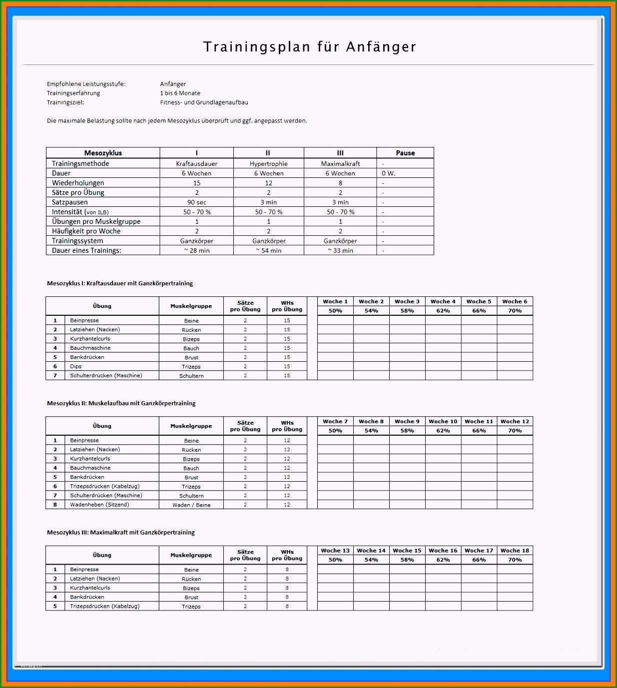 11 trainingsplan vorlage excel