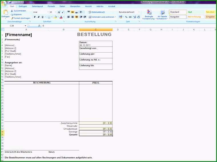 bestellvorlage excel hoftet