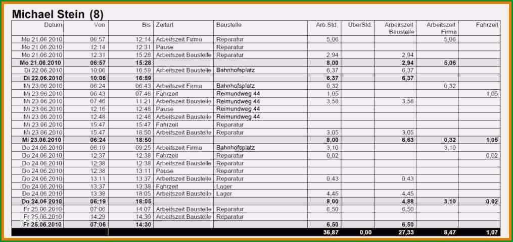 15 stundennachweis excel