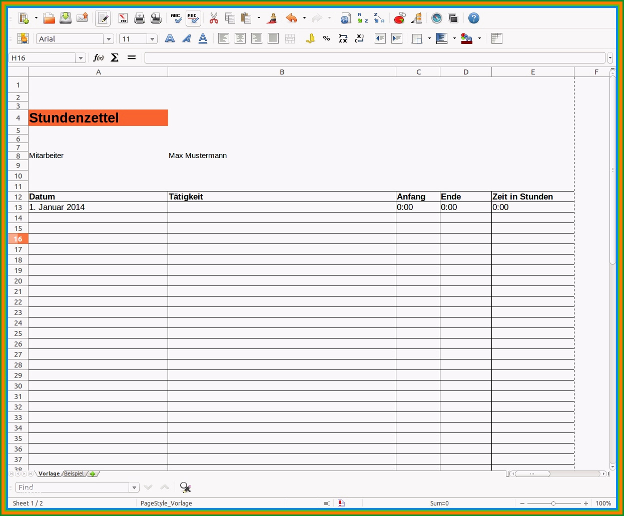 18 arbeitsstunden tabelle vorlage