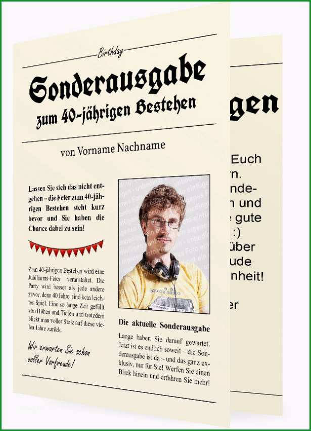 40 Geburtstag Einladungskarten Vorlage Zeitung 1376