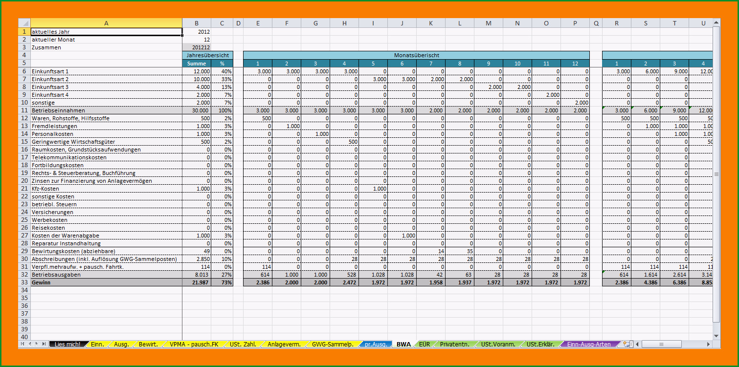 8 private buchhaltung excel vorlage