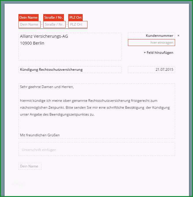 Allianz Rechtsschutzversicherung Kuendigung Vorlage