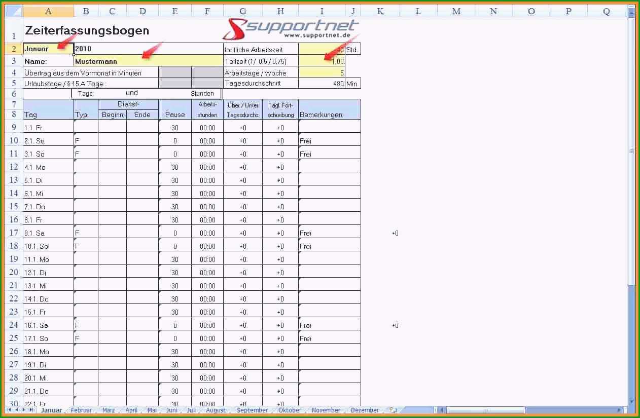 arbeitszeiterfassung excel vorlage