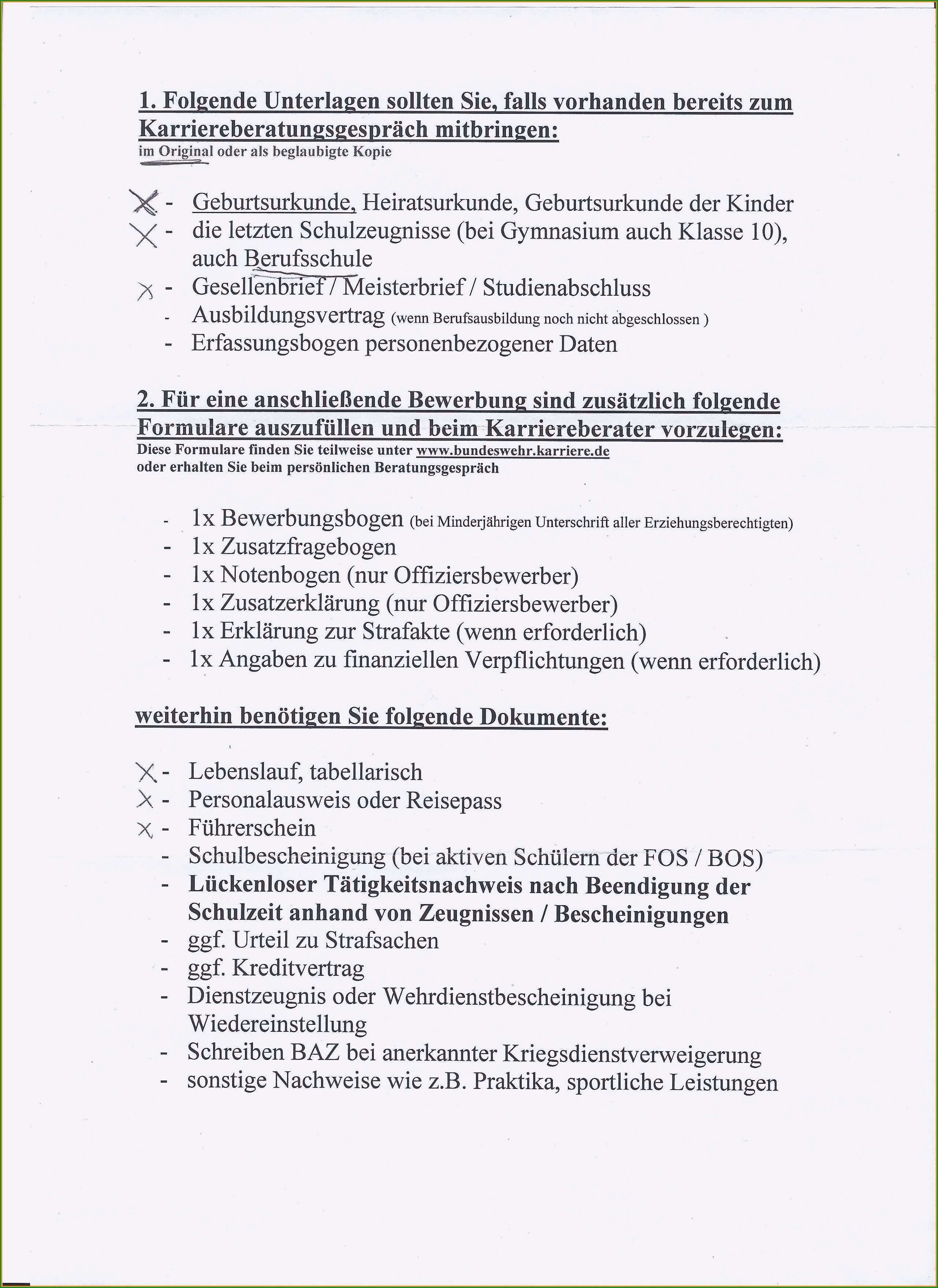 bundeswehr bewerbung vorlage